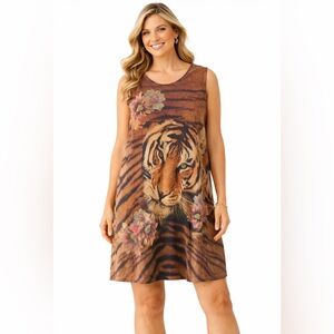 Poliana Plus 3XL Tiger Print Dress Floral Graphic Sleeveless Dress